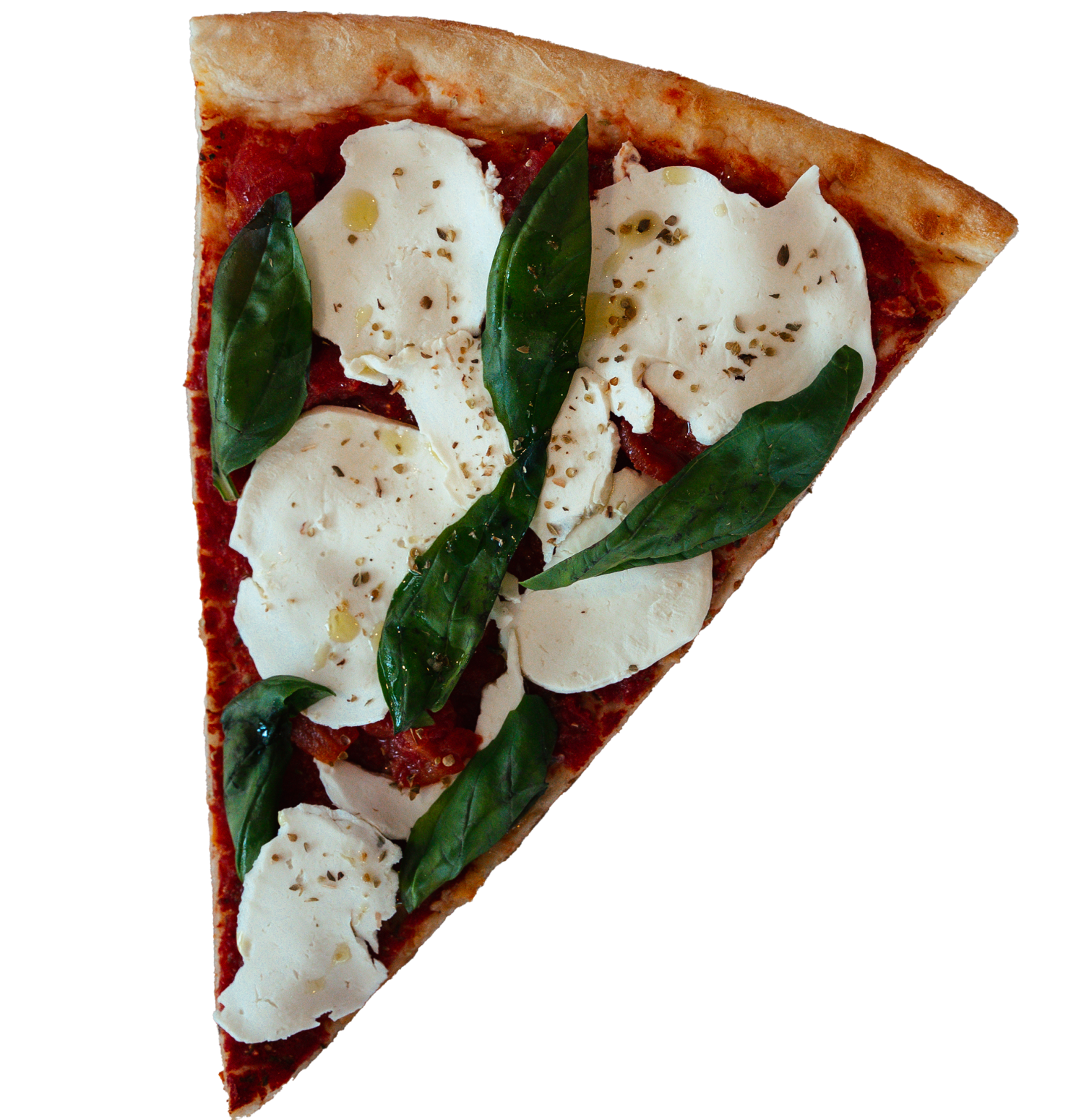 Slice of margherita pizza.